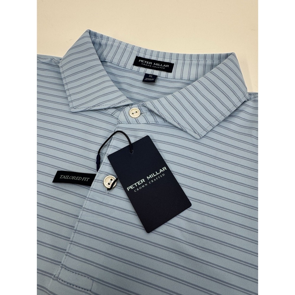 NWT Peter Millar Bridge Performance Jersey Polo Shirt BFRST Blue Striped XL $115